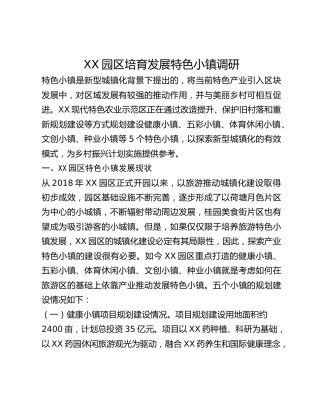 XX园区培育发展特色小镇调研