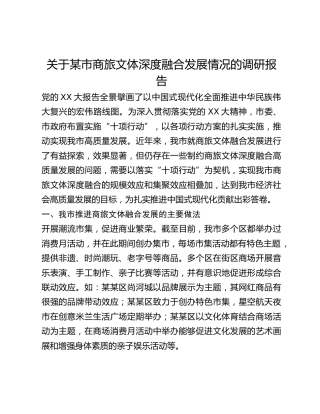 关于某市商旅文体深度融合发展情况的调研报告(1)