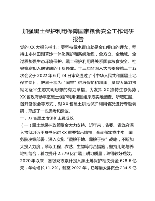 加强黑土保护利用保障国家粮食安全工作调研报告(1)