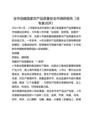 全市创建国家农产品质量安全市调研报告【含专家点评】_2