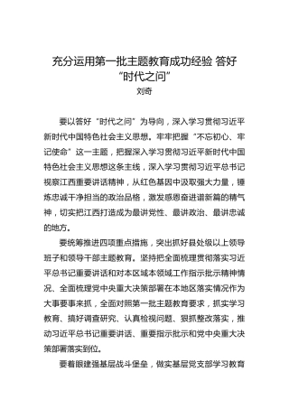 刘奇：充分运用第一批主题教育成功经验答好“时代之问”