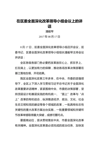 潘毅琴：在区委全面深化改革领导小组会议上的讲话