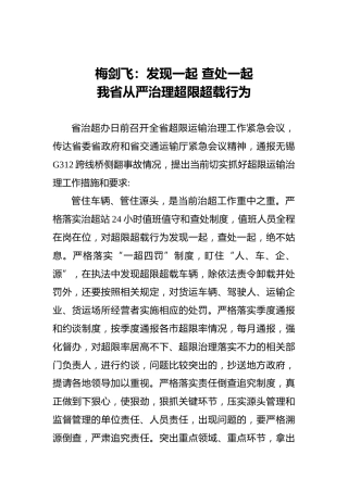 梅剑飞：发现一起查处一起我省从严治理超限超载行为