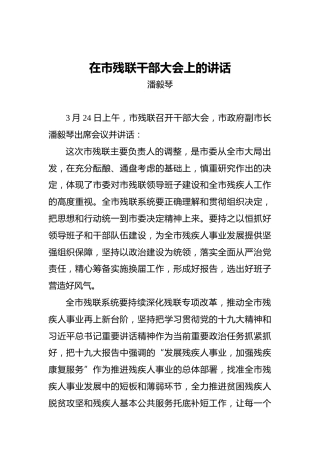 潘毅琴：在市残联干部大会上的讲话