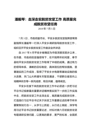潘毅琴：走深走实脱贫攻坚工作高质量完成脱贫攻坚任务