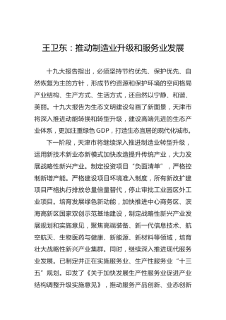 王卫东：推动制造业升级和服务业发展