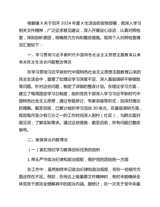 2024年度X镇组织生活会个人对照检查材料（镇人大主席）