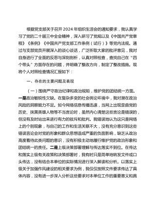 2024年组织生活会个人对照检查发言材料_2