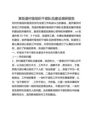 某街道村级组织干部队伍建设调研报告