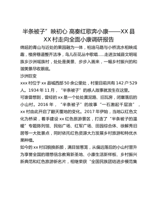 半条被子”映初心 高奏红歌奔小康——XX县XX村走向全面小康调研报告