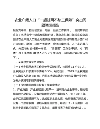 农业户籍人口“一超过两不愁三保障”突出问题调研报告