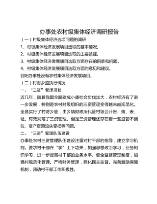 办事处农村级集体经济调研报告