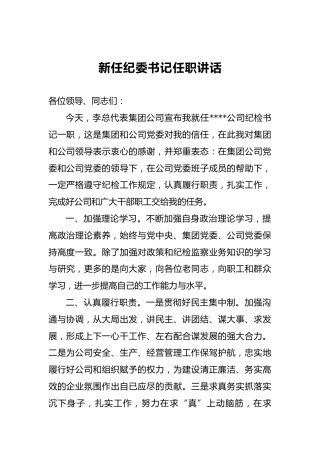 新任纪委书记任职讲话（一）