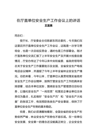 王宜美：在厅直单位安全生产工作会议上的讲话