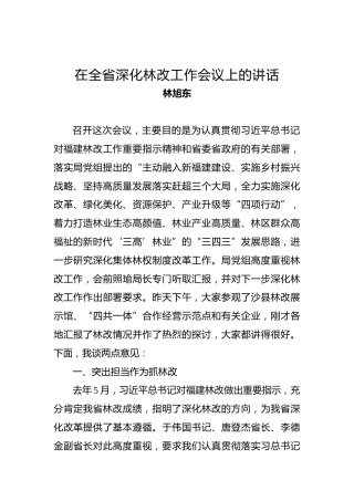 林旭东：在全省深化林改工作会议上的讲话