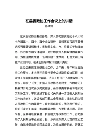 陈武斌：在县委政协工作会议上的讲话