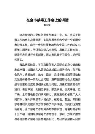 魏树旺：在全市禁毒工作会上的讲话