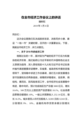 魏树旺：在全市经济工作会议上的讲话