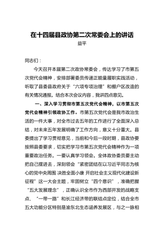 益平：在十四届县政协第二次常委会上的讲话