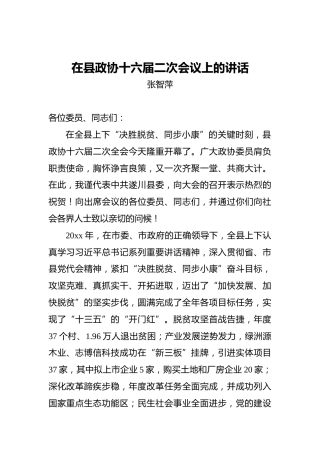 张智萍：在县政协十六届二次会议上的讲话