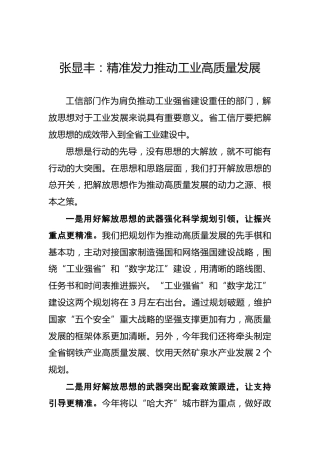 张显丰：精准发力推动工业高质量发展