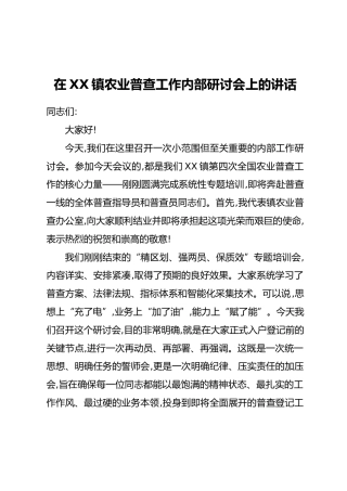 在XX镇农业普查工作内部研讨会上的讲话