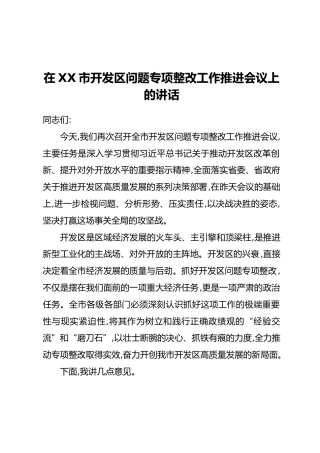在XX市开发区问题专项整改工作推进会议上的讲话