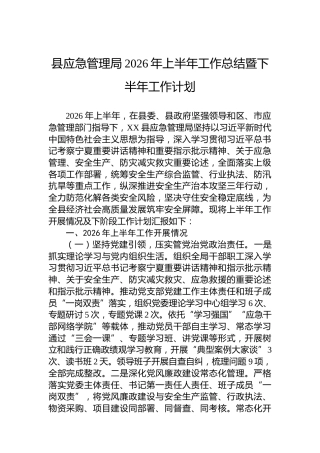 县应急管理局2026年上半年工作总结暨下半年工作计划