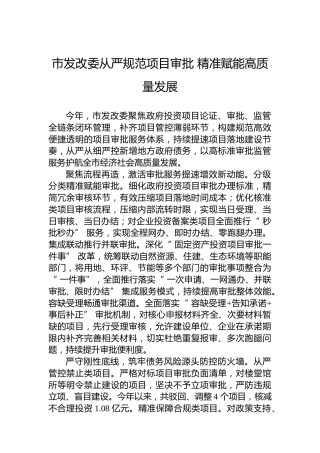 市发改委从严规范项目审批精准赋能高质量发展