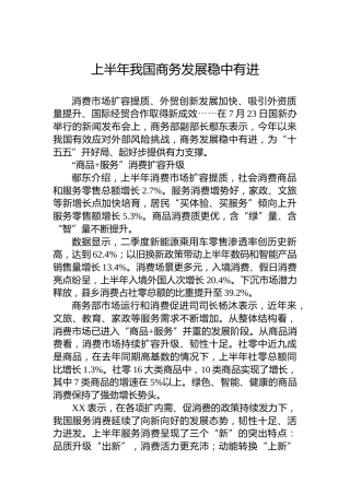 上半年我国商务发展稳中有进