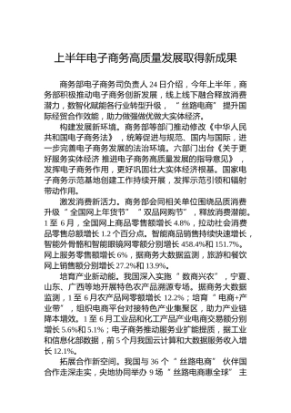 上半年电子商务高质量发展取得新成果