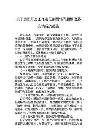 关于意识形态工作责任制反馈问题整改落实情况的报告