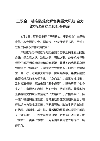 王双全：精准防范化解各类重大风险全力维护政治安全和社会稳定