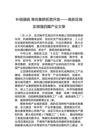 补链强链育优集群拓宽开放——高新区做实做强四篇产业文章