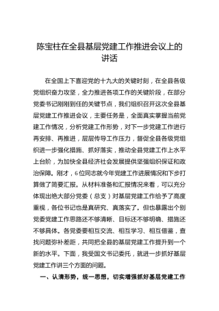陈宝柱：在全县基层党建工作推进会议上的讲话