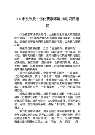 XX市发改委：优化要素环境推动项目建设