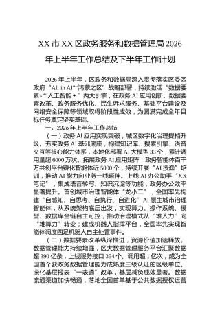 XX市XX区政务服务和数据管理局2026年上半年工作总结及下半年工作计划