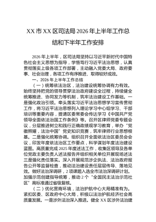 XX市XX区司法局2026年上半年工作总结和下半年工作安排