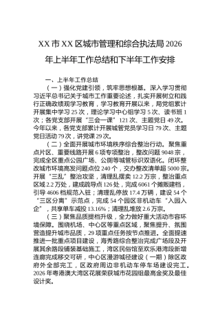 XX市XX区城市管理和综合执法局2026年上半年工作总结和下半年工作安排