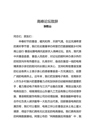张乾山：高峰论坛致辞