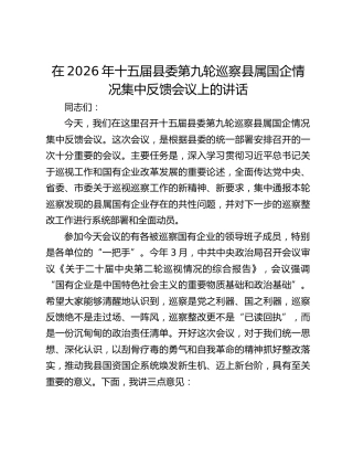 在2026年十五届县委第九轮巡察县属国企情况集中反馈会议上的讲话