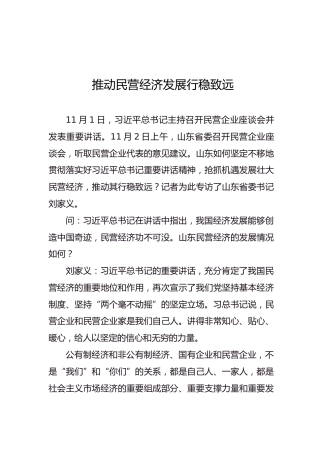 刘家义：推动民营经济发展行稳致远