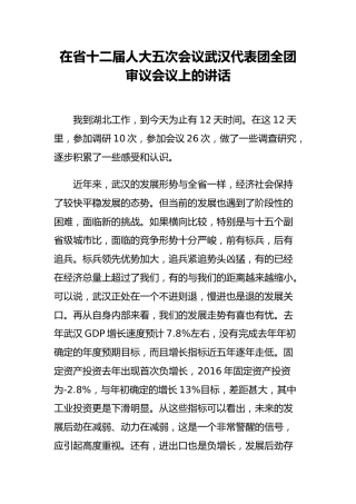 市委书记：在省届人大五次会议代表团全团审议会议上的讲话