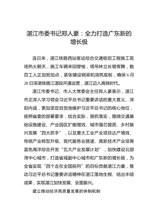 郑人豪：全力打造广东新的增长极