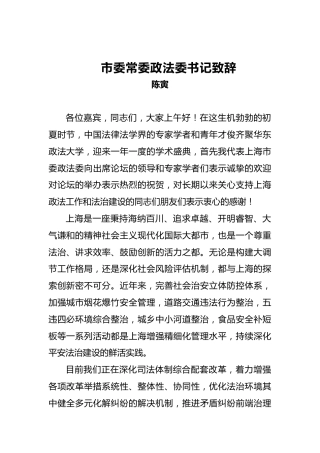 陈寅：市委常委政法委书记致辞