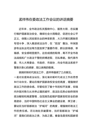 孟祥伟：在委政法工作会议的讲话摘要