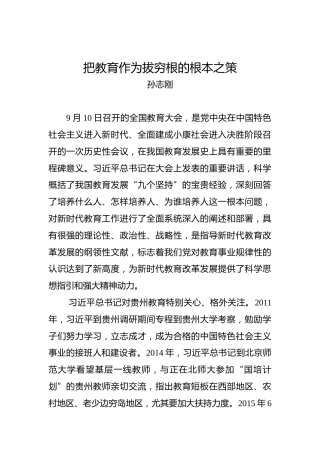 孙志刚：把教育作为拔穷根的根本之策