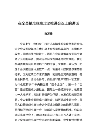 陈万峰：在全县精准脱贫攻坚推进会议上的讲话