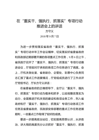 方守义：在“重实干、强执行、抓落实”专项行动推进会上的讲话