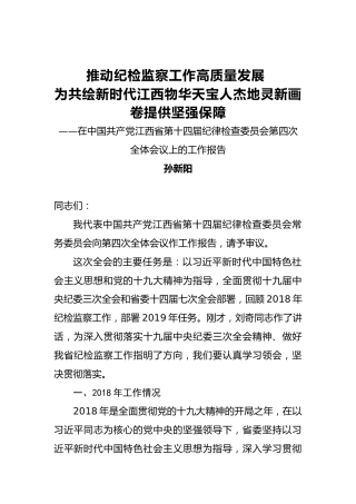 孙新阳：推动纪检监察工作高质量发展为共绘新时代江西物华天宝人杰地灵新画卷提供坚强保障